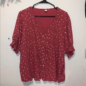 Polka Dot V Neck Blouse
